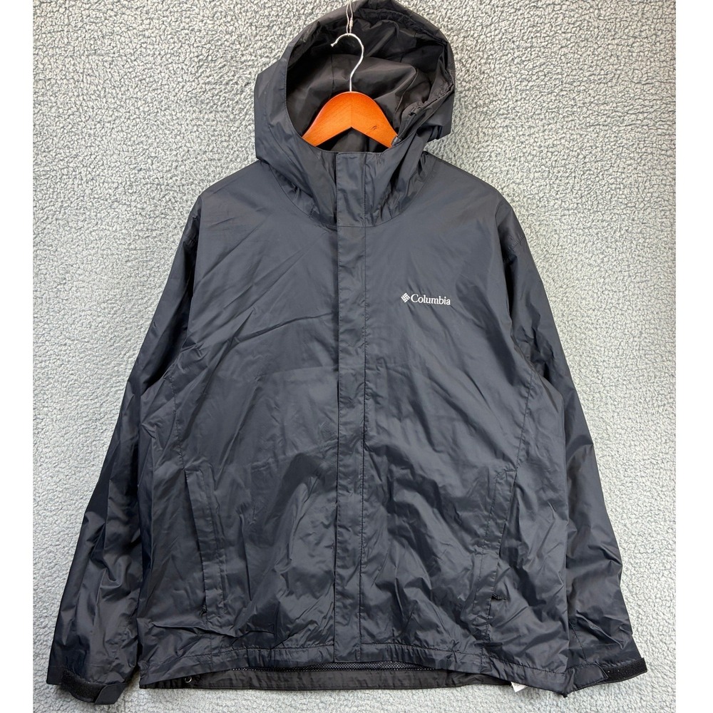 Columbia Omni-Tech Rain Jacket Mens XL Black Waterproof Hooded Windbreaker